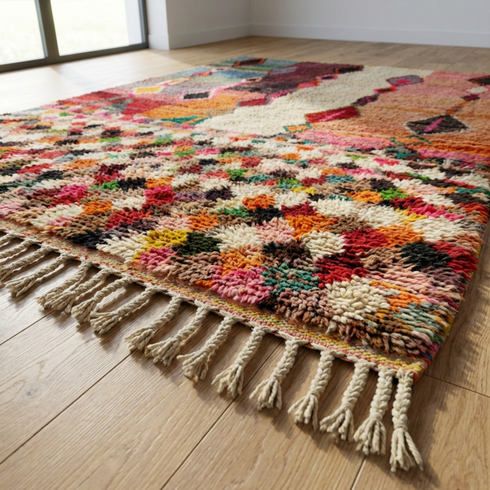 Handmade Boujaad Rug - Vibrant Bohemian Living Room Decor