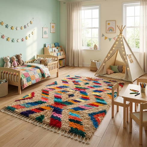Moroccan Kilim Rug – Multicolor Flatweave Diamond Wool Rug