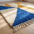 Authentic Moroccan Rug – High Pile Natural Wool Area Rug with Modern Geometric Abstract Pattern for Living Room Decor