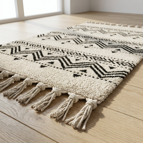 Handmade Moroccan Kilim Rug - Flatweave Natural Wool - Minimalist Tribal Boho Decor