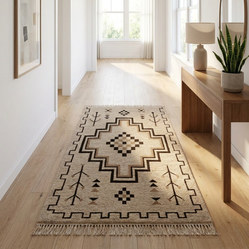 Moroccan Kilim Rug – Beige Flatweave Diamond Wool Rug