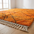 Authentic Moroccan Area Rug – Plush Shaggy Wool Rug in Vibrant Orange for Modern Boho Living Room Decor