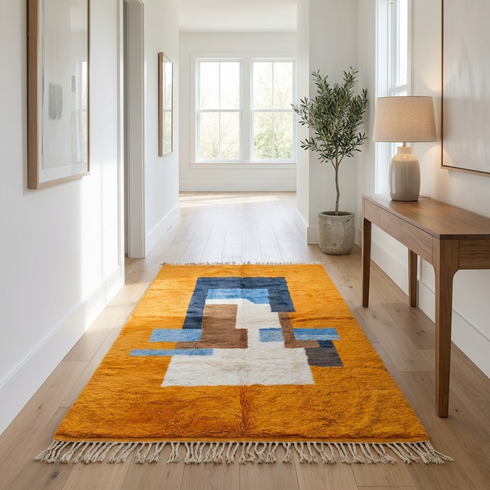 Modern Moroccan Wool Rug – Vibrant Abstract High Pile Area Rug for Boho Living Room Decor