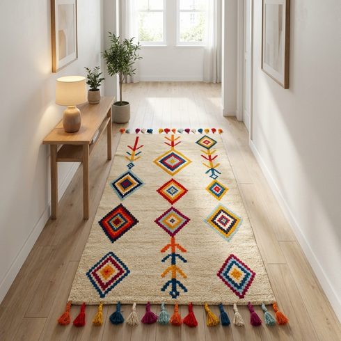Authentic Handmade Moroccan Kilim Rug – Flatweave Wool Rug with Colorful Geometric Tribal Patterns