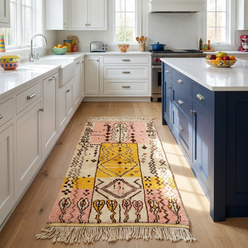 Handmade Boujaad Rug - 100% Natural Wool - Vibrant Bohemian Area Rug - Abstract Tribal Symbols