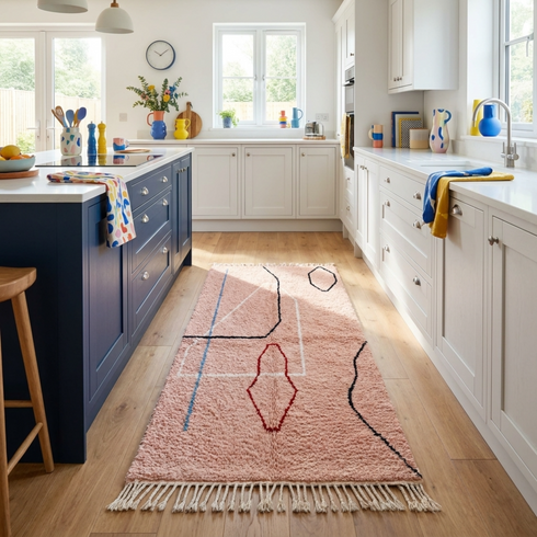 Authentic Moroccan Rug – Shaggy Plush Wool Area Rug with Modern Abstract Geometric Pattern for Boho Living Room Decor