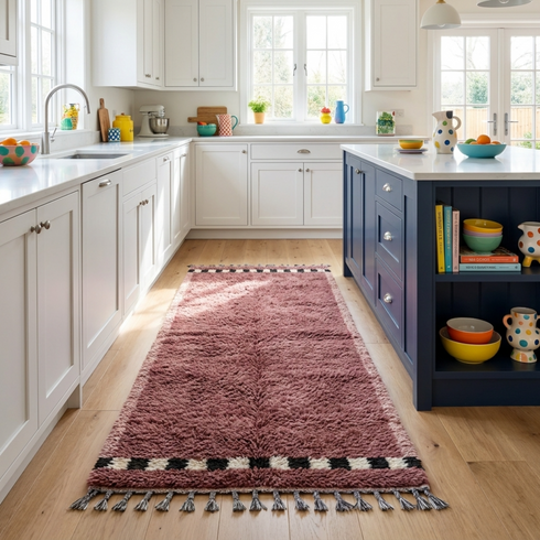 Beni Ourain Rug – Mauve Plush Geometric Wool Area Rug