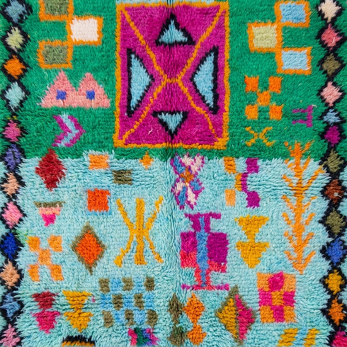 Handmade Azilal Moroccan Rug – Vibrant High Pile Wool Rug with Abstract Tribal Boho Design