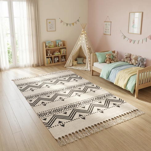 Handmade Moroccan Kilim Rug - Flatweave Natural Wool - Minimalist Tribal Boho Decor