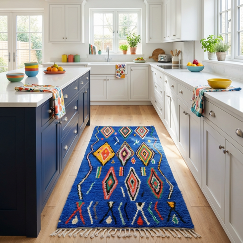 Handmade Blue Moroccan Wool Rug – Custom Berber Area Rug