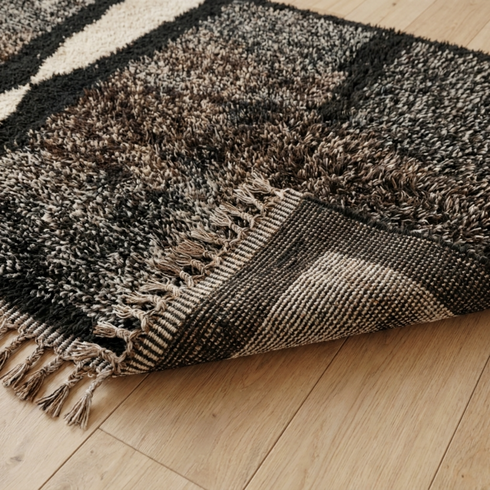 Moroccan Berber Rug – Black & Ivory Geometric Wool Rug