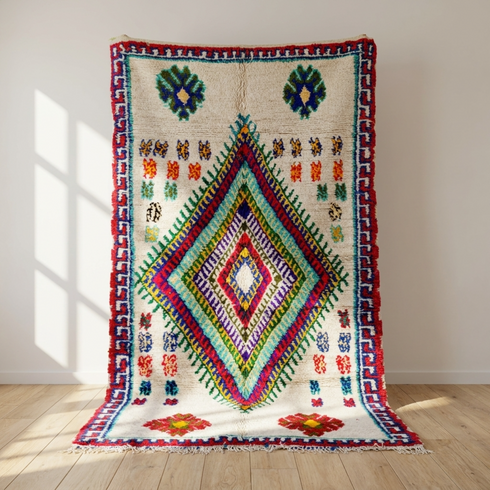 Handmade Azilal Rug - Vibrant 100% Wool - Shaggy Boho Area Rug - Colorful Geometric Tribal Motif
