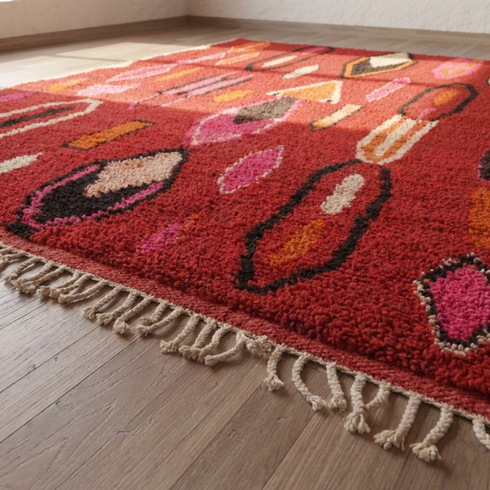 Boujaad Rug – Red Plush Abstract Wool Area Rug