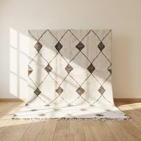 Authentic Beni Ourain Rug - High Pile Natural Wool - Modern Boho Decor