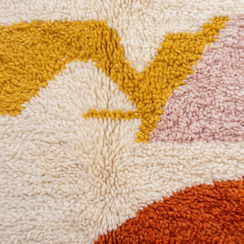 Authentic Azilal Moroccan Rug – Shaggy High Pile Natural Wool Rug with Modern Abstract Design for Boho Decor