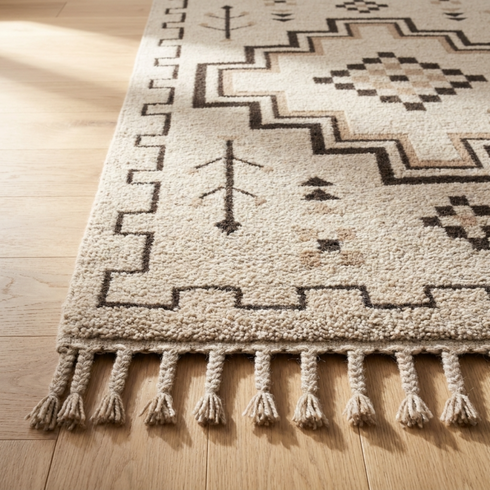 Handmade Kilim Rug - Natural Wool Flatweave - Geometric Minimalist Boho Decor