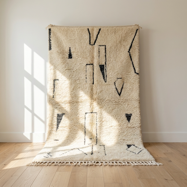 Beni Ourain Rug – Ivory Shaggy Tribal Wool Area Rug