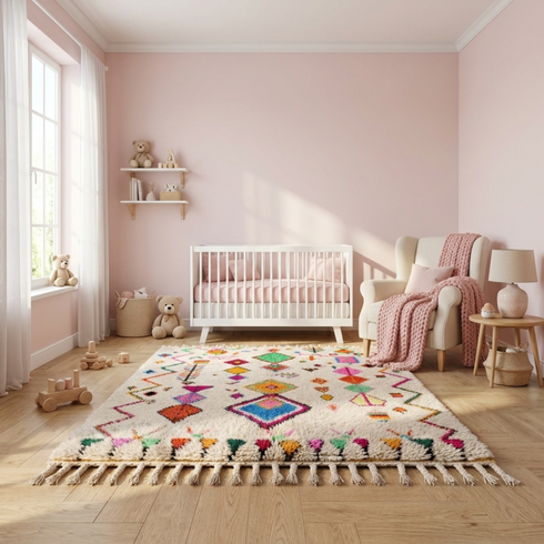 Azilal Rug – Multicolor Shaggy Diamond Wool Area Rug