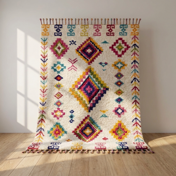 Azilal Rug – Multicolor Diamond Wool Berber Carpet
