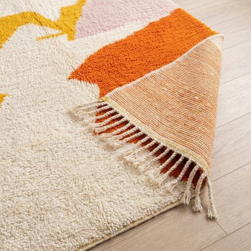 Authentic Azilal Moroccan Rug – Shaggy High Pile Natural Wool Rug with Modern Abstract Design for Boho Decor