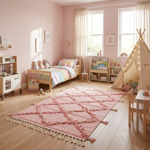 Handmade Moroccan Kilim Rug - Flatweave & Shaggy Wool - Boho Geometric Area Rug