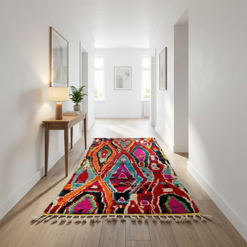 Handmade Colorful Beni Ourain Rug - High Pile Natural Wool