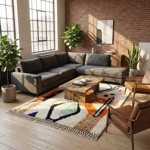 Colorful Beni Ourain Rug - Abstract Geometric Living Room Decor