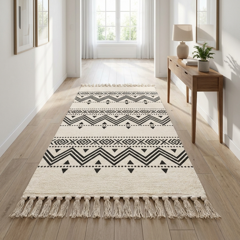 Handmade Moroccan Kilim Rug - Flatweave Natural Wool - Minimalist Tribal Boho Decor