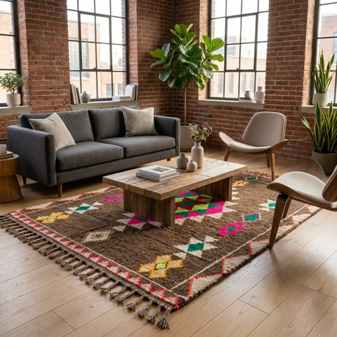 Moroccan Kilim Rug – Brown Flatweave Diamond Wool Area Rug