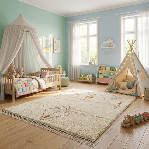 Authentic Beni Ourain Rug - Minimalist Boho Ivory Area Rug