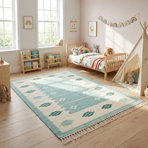 Handmade Moroccan Kilim Rug – Geometric Flatweave Wool Rug for Boho Interiors
