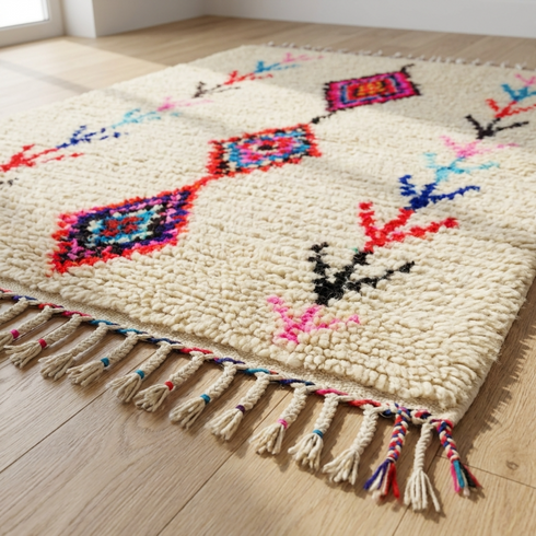 Handmade Azilal Moroccan Rug – Plush High Pile Wool Area Rug for Boho Home Decor
