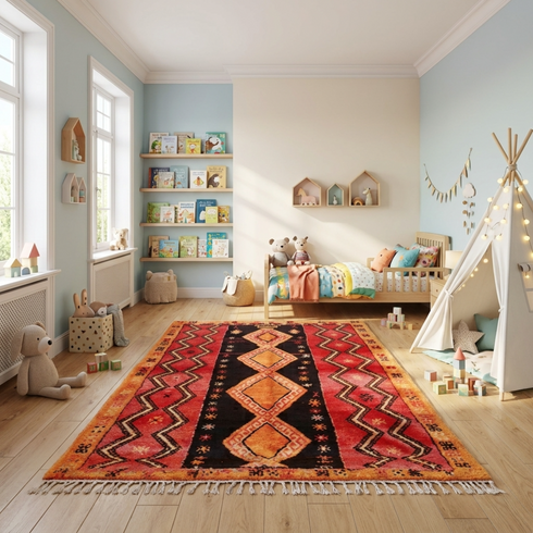 Handmade Boujaad Rug - Plush 100% Wool - Vibrant Tribal Living Room Decor