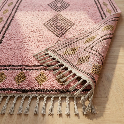 Beni Ourain Rug – Pink Shaggy Tribal Wool Area Rug