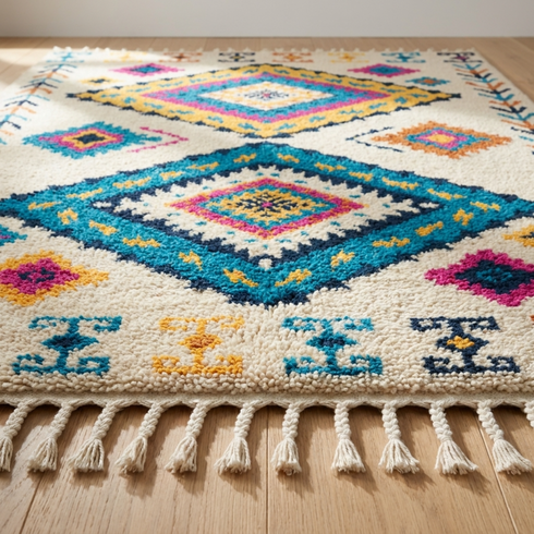 Authentic Handmade Azilal Rug – 100% Wool Moroccan Rug with Colorful Tribal Geometric Design