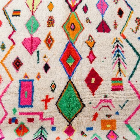 Handmade Azilal Rug - Vibrant Shaggy Wool - Colorful Geometric Boho Area Rug