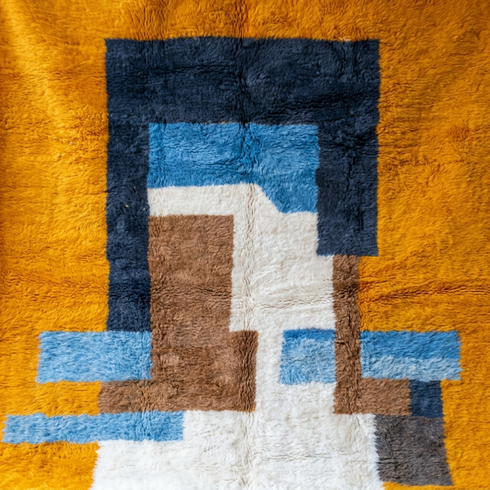Modern Moroccan Wool Rug – Vibrant Abstract High Pile Area Rug for Boho Living Room Decor