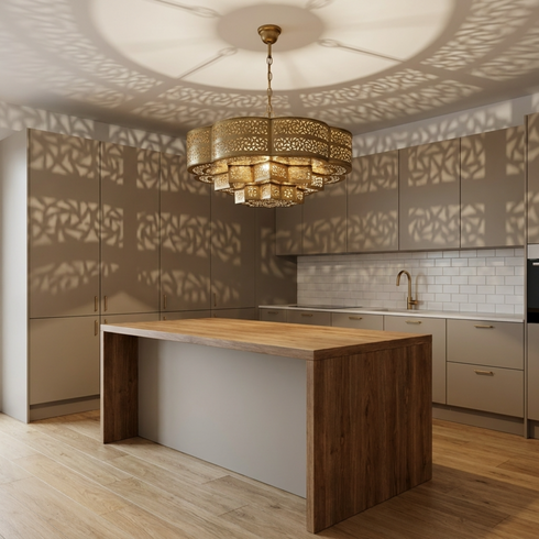 Authentic Handmade Moroccan Lamp – Custom Brass Chandelier with Intricate Filigree Design for Living Room Decor