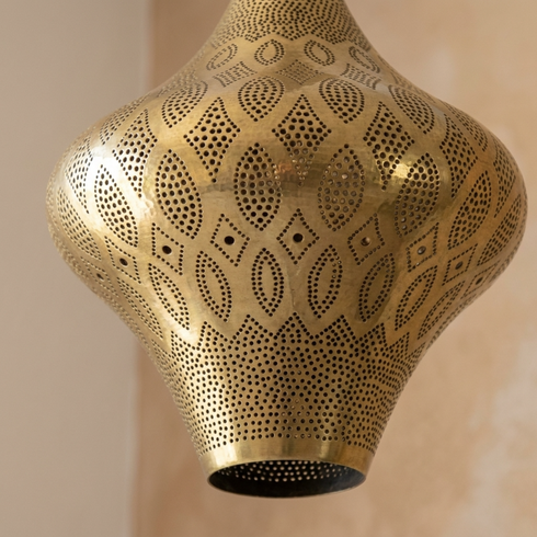Authentic Handmade Moroccan Lamp – Oxidized Brass Teardrop Pendant Light for Cozy Boho Bedroom Decor