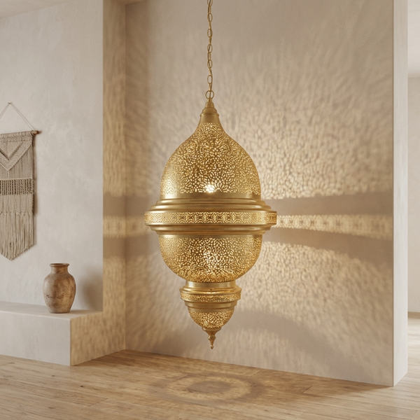 Handmade Moroccan Lamp Gold Brass Living Room Statement