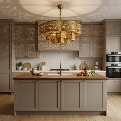 Brass Chandelier – Moroccan Star Scalloped