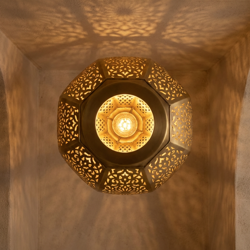 Authentic Moroccan Lighting - Gold Brass Filigree - Boho Entryway Lantern