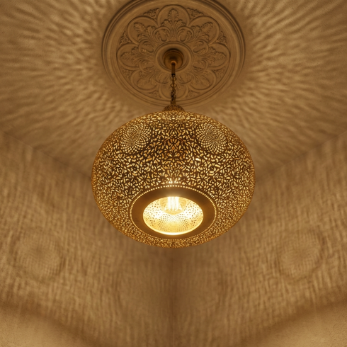 Teardrop Pendant Moroccan Brass Lamp - Living Room Statement Lamp