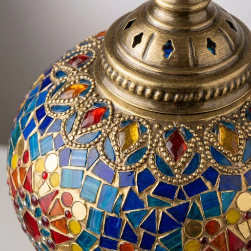 Authentic Handmade Moroccan Lamp – Solid Brass Mosaic Globe Pendant Light for Cozy Boho Bedroom Decor
