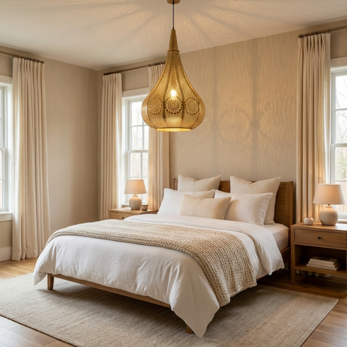 Dome Moroccan Pendant Light – Brass Openwork Lamp