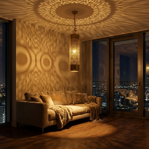 Moroccan Chandelier – Filigree Brass Openwork Lamp