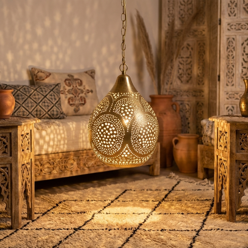 Brass Chandelier – Moroccan Star Openwork