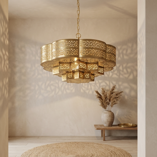 Brass Chandelier – Moroccan Star Scalloped
