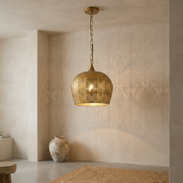 Handmade Moroccan Lamp - Gold Brass Pendant - Boho Kitchen Lighting