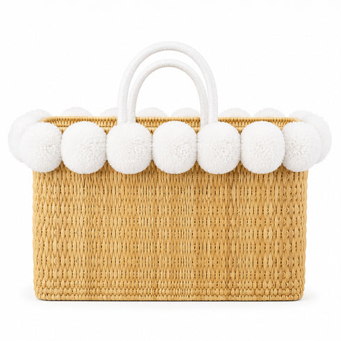 Pom Pom Wicker Beach Bag | Moroccan Bachelorette Tote